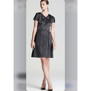 DKNY Womens Dress Charcoal Iron Grey Solid Bow Silk Charmeuse Mini Size 14